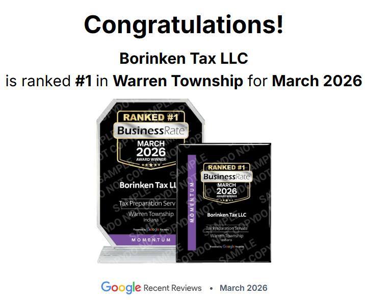 BusinessRate award — Borinken Tax LLC ranked #1 in Warren Township for March 2026
